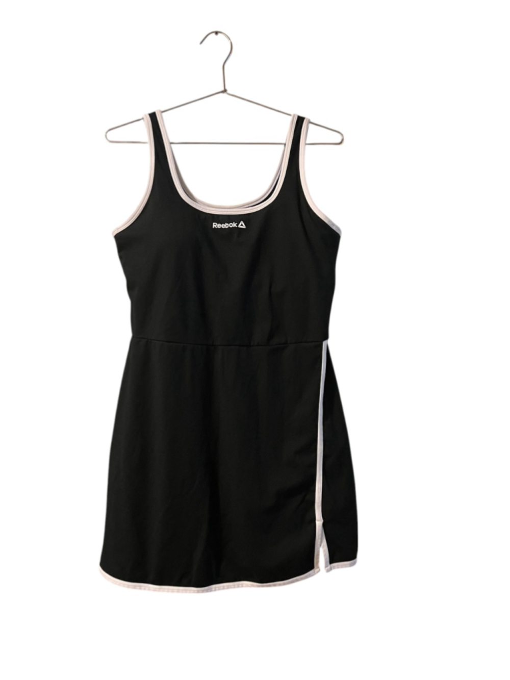 Reebok Womens Black Tennis Dress with White Trim Sleeveless Athletic Style